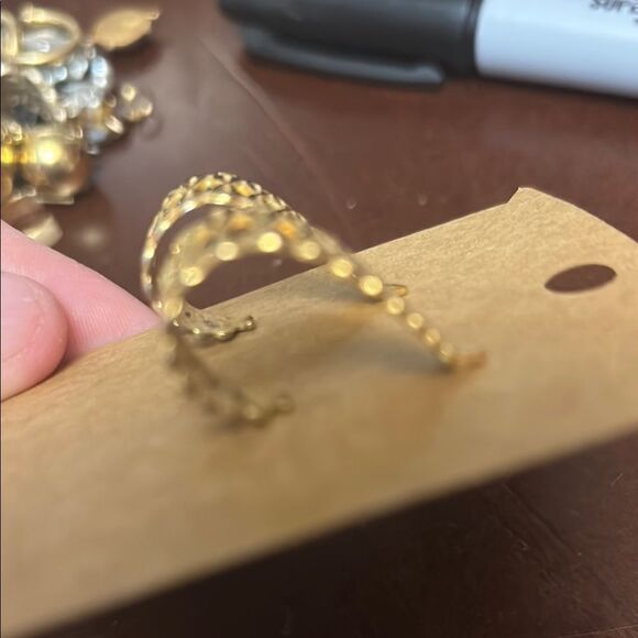 Gold Geometric Stud Earrings with Textured Design - Picture 3 of 5